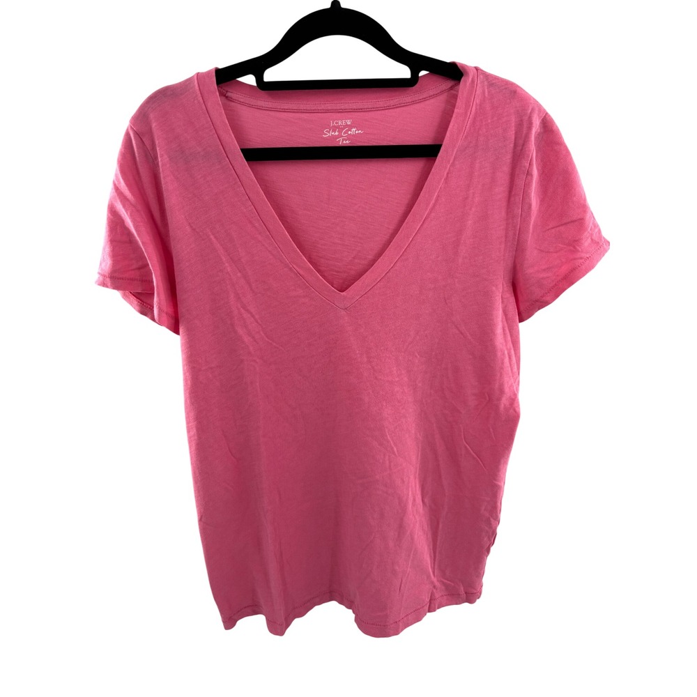 J.Crew Slub Cotton Tee Pink‎ V-Neck Short Sleeve T-Shirt Womens Medium